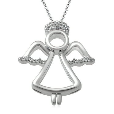 18" 925 Silver Diamond Accent Praying Angel Necklace 